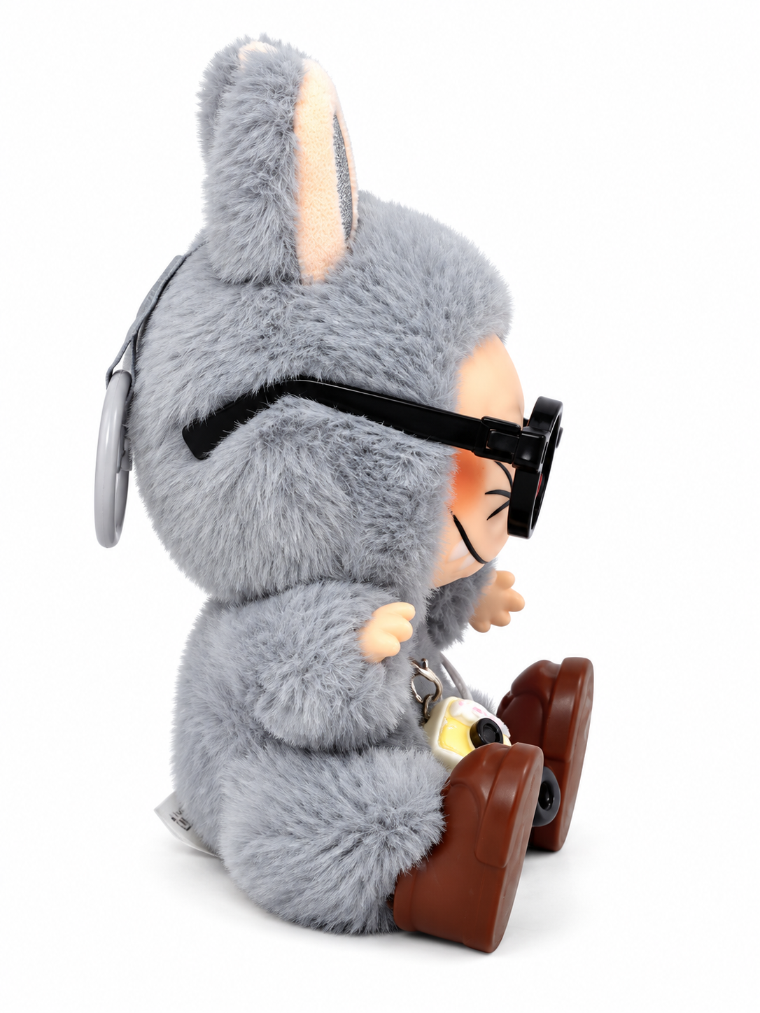 Cute Grey Bunny Plush Doll with Camera & Glasses | Soft Furry Collectible Toy | Adorable Gift for Kids & Plush Toy Lovers