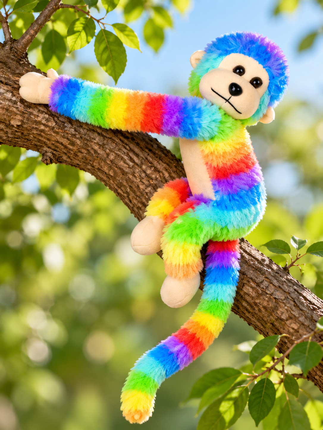 Rainbow Hanging Monkey Soft Plush Toy | Colorful Stuffed Monkey for Kids